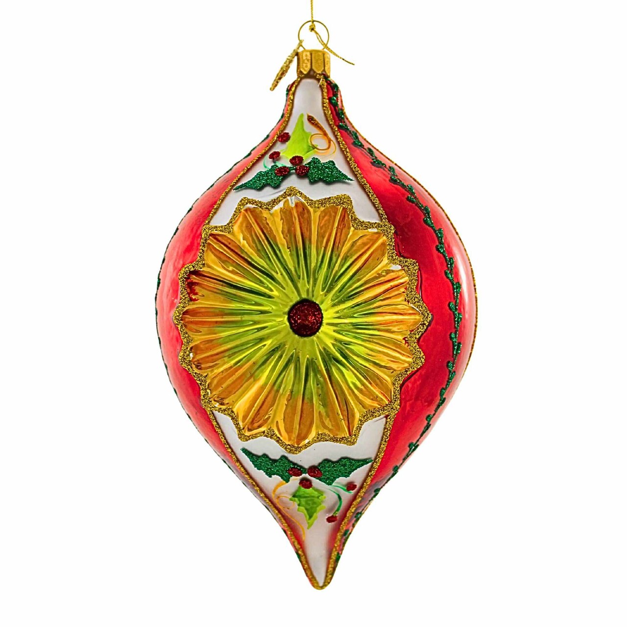 Huras Family 7.25 In Canterbury Cheer Poinsettias Christmas Tree Ornament , Christmas Decor Classic Merry & Bright Reflector Lemon Drop
